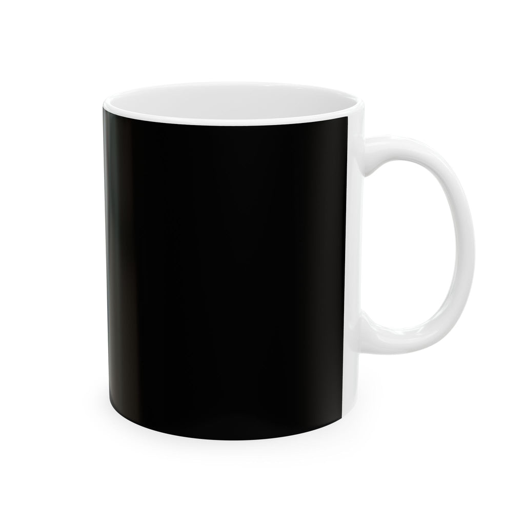 "Shhh... I'm Almost Done" 11oz black coffee mug, close-up of printed text