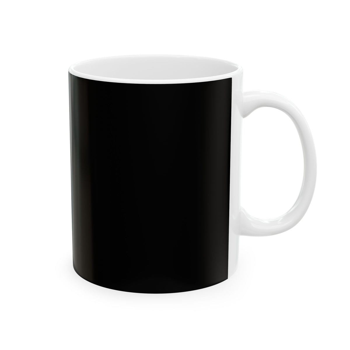 "Shhh... I'm Almost Done" 11oz black coffee mug, close-up of printed text