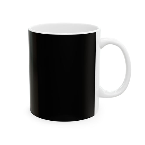 "Shhh... I'm Almost Done" 11oz black coffee mug, close-up of printed text